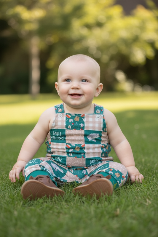 Gone Fishing Patchwork Overalls