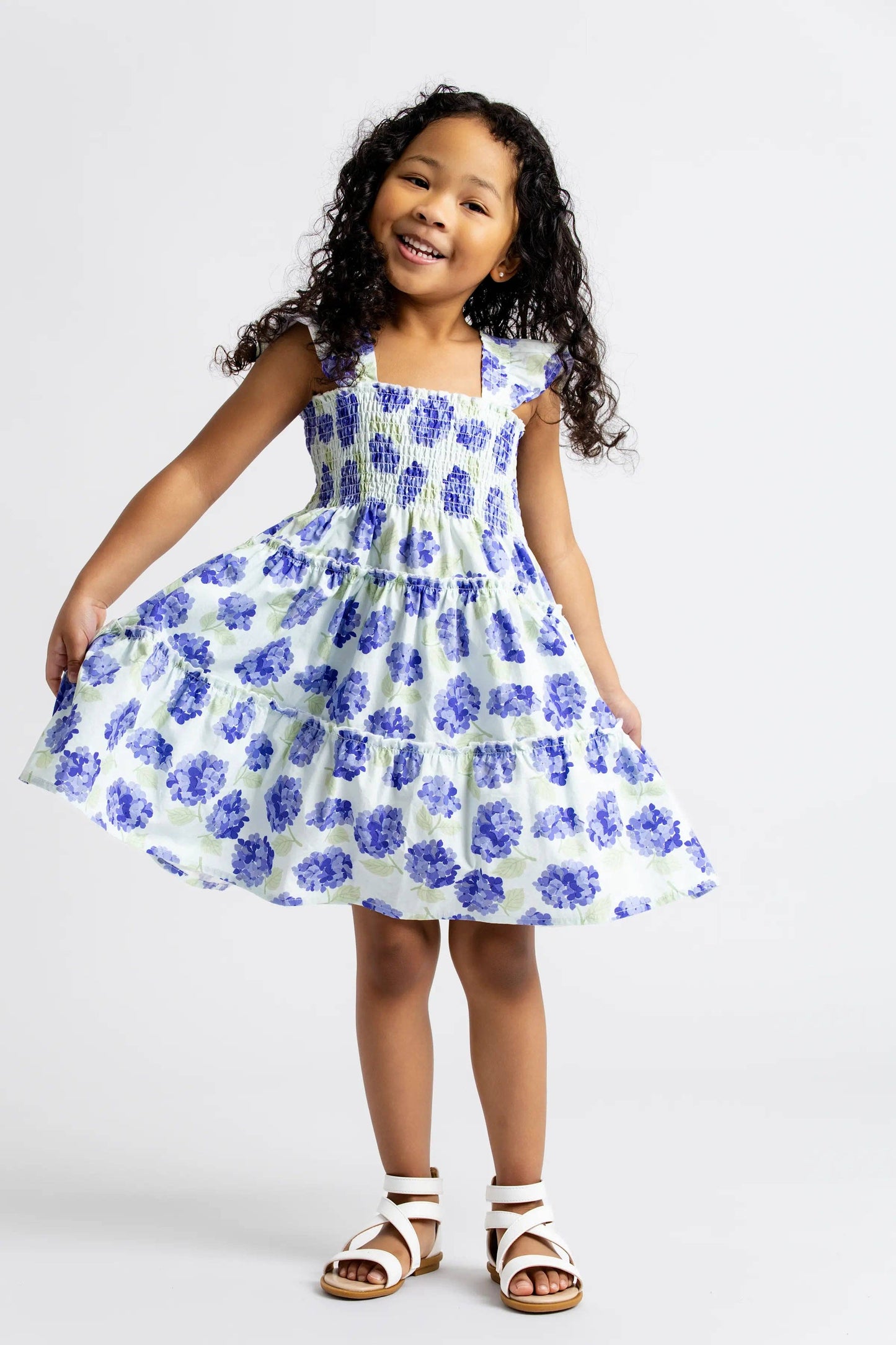 Flutter Sleeve Dress | Iris Purple Hydrangeas