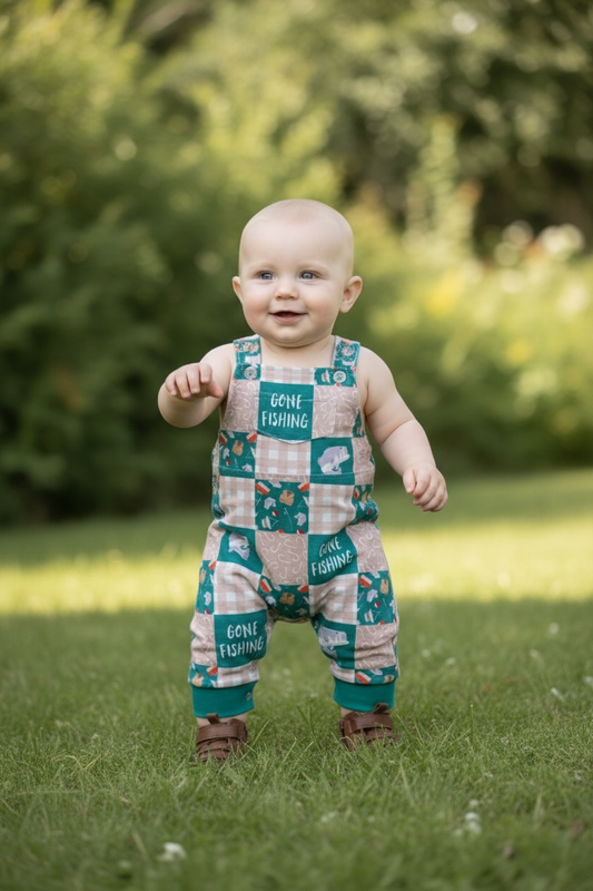 Gone Fishing Patchwork Overalls