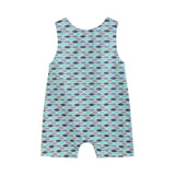 Blue Green Fish Print Shortalls