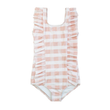 Pink Gingham Ruffle Front One Piece Girls Swimsuit