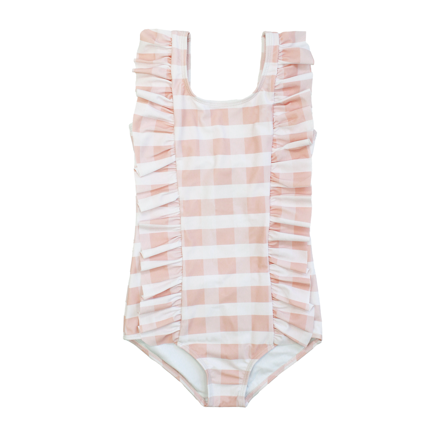 Pink Gingham Ruffle Front One Piece Girls Swimsuit