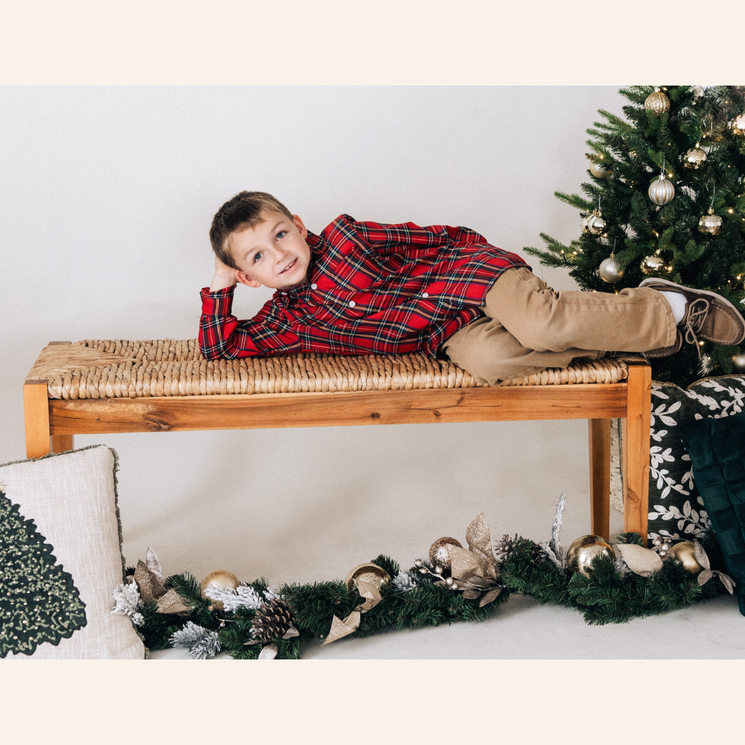 Christmas Red Tartan Plaid Button Up Shirt - Boy's