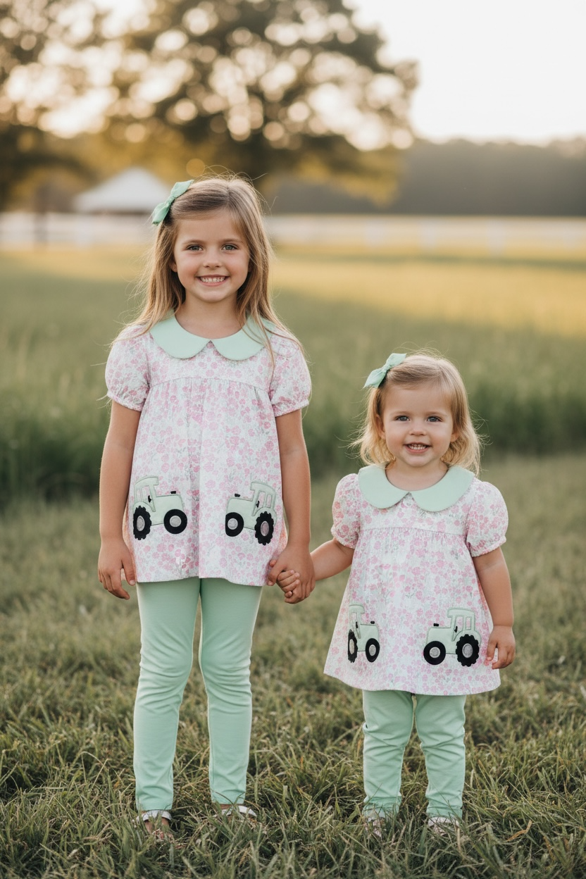 Tractor applique tunic & dusty green leggings
