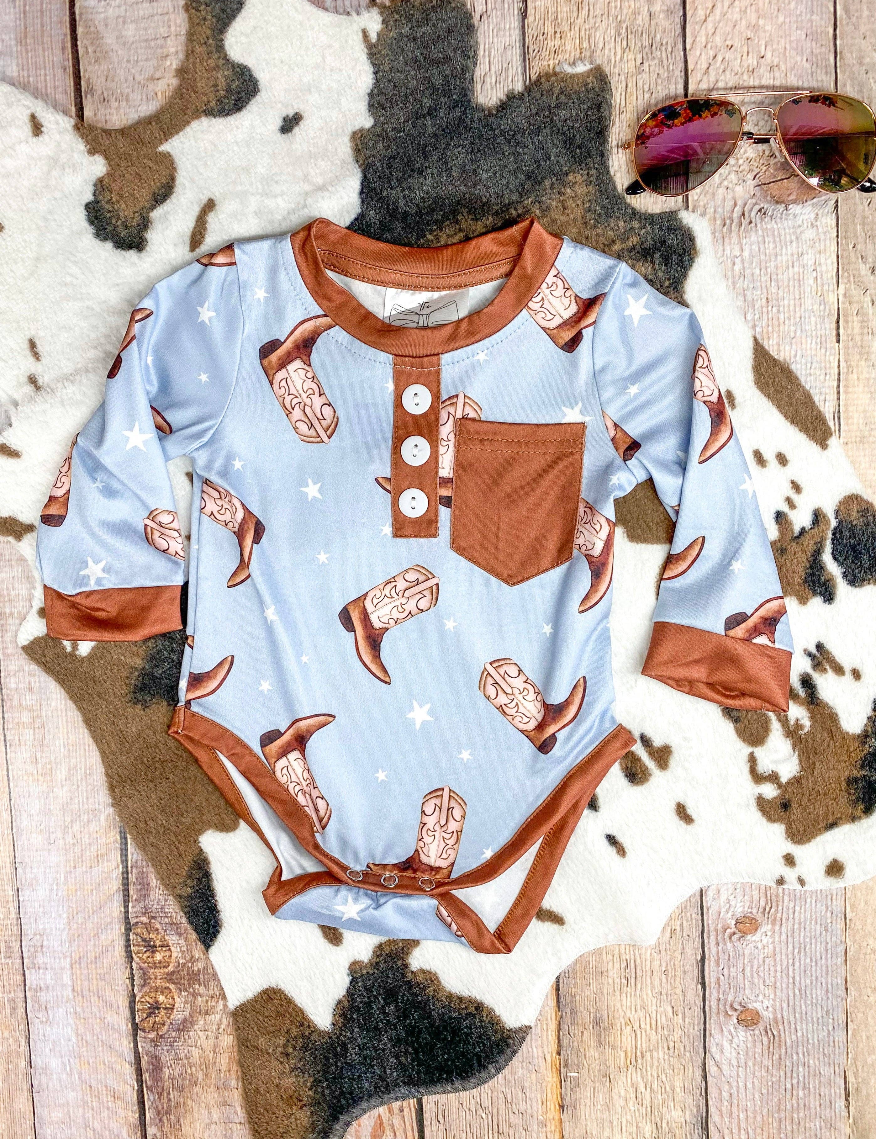 Cowboy Boots Infant Romper: Fall 2025 Western Baby Clothes
