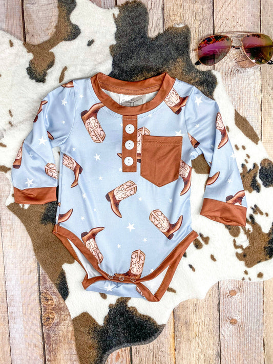 Cowboy Boots Infant Romper: Fall 2025 Western Baby Clothes
