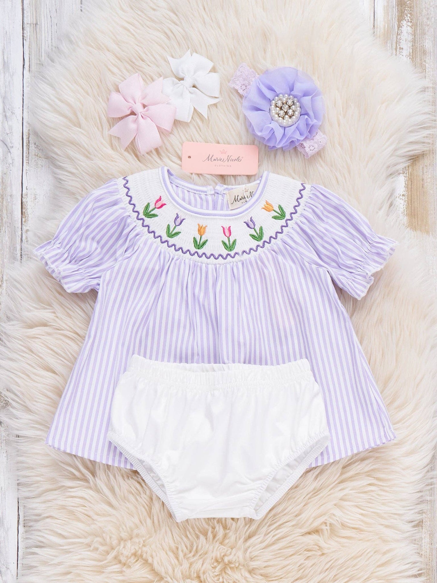 Tulip Smocked Striped Bloomers Outfit