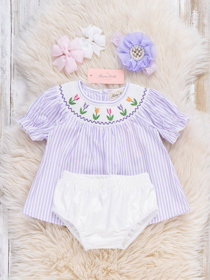 Tulip Smocked Striped Bloomers Outfit