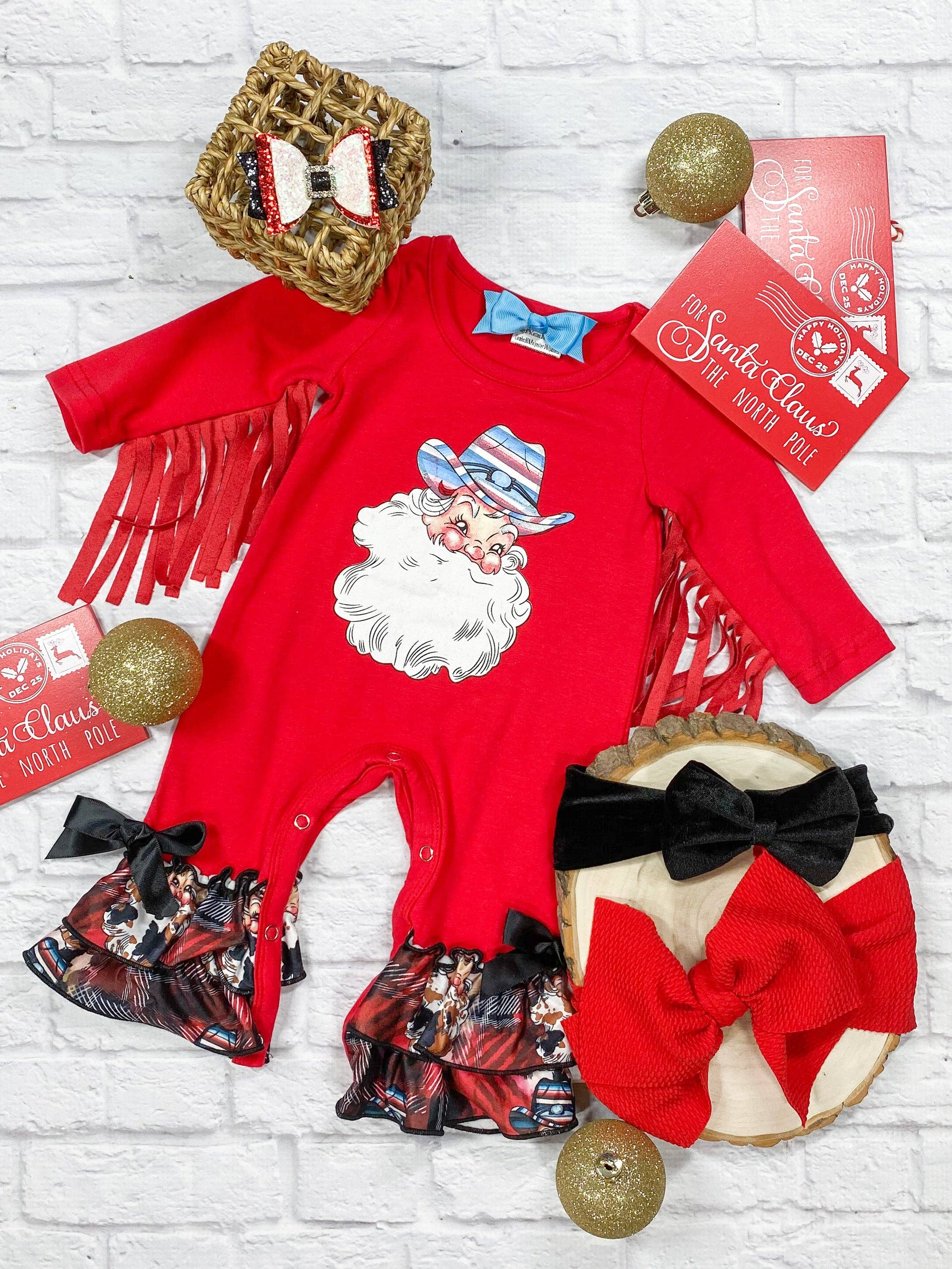 Rodeo Santa Fringe Infant Romper: Christmas 2025 0-3m