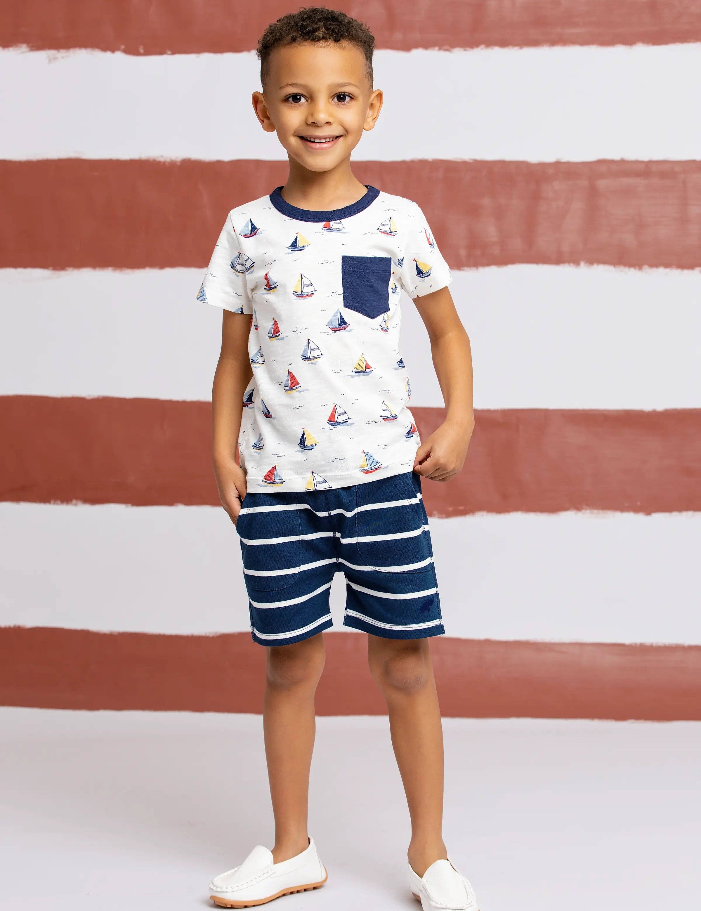 Kids Sporty Sweatshorts | Navy Stripe