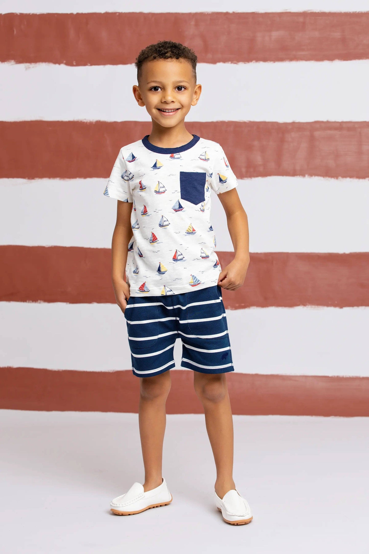 Kids Sporty Sweatshorts | Navy Stripe