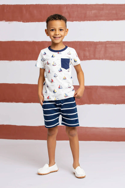 Kids Sporty Sweatshorts | Navy Stripe