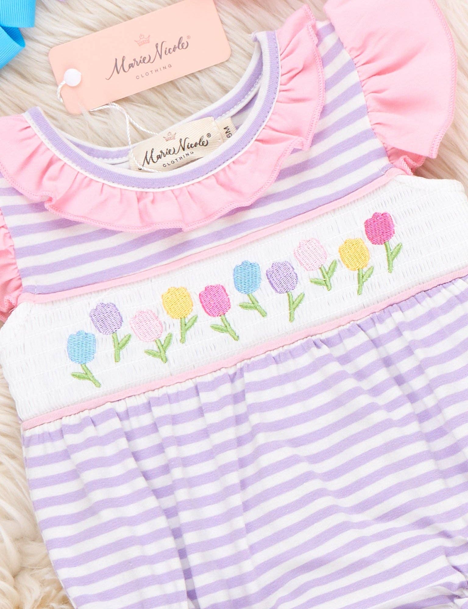 Tiny Spring Blossoms Smocked Ruffle Bubble