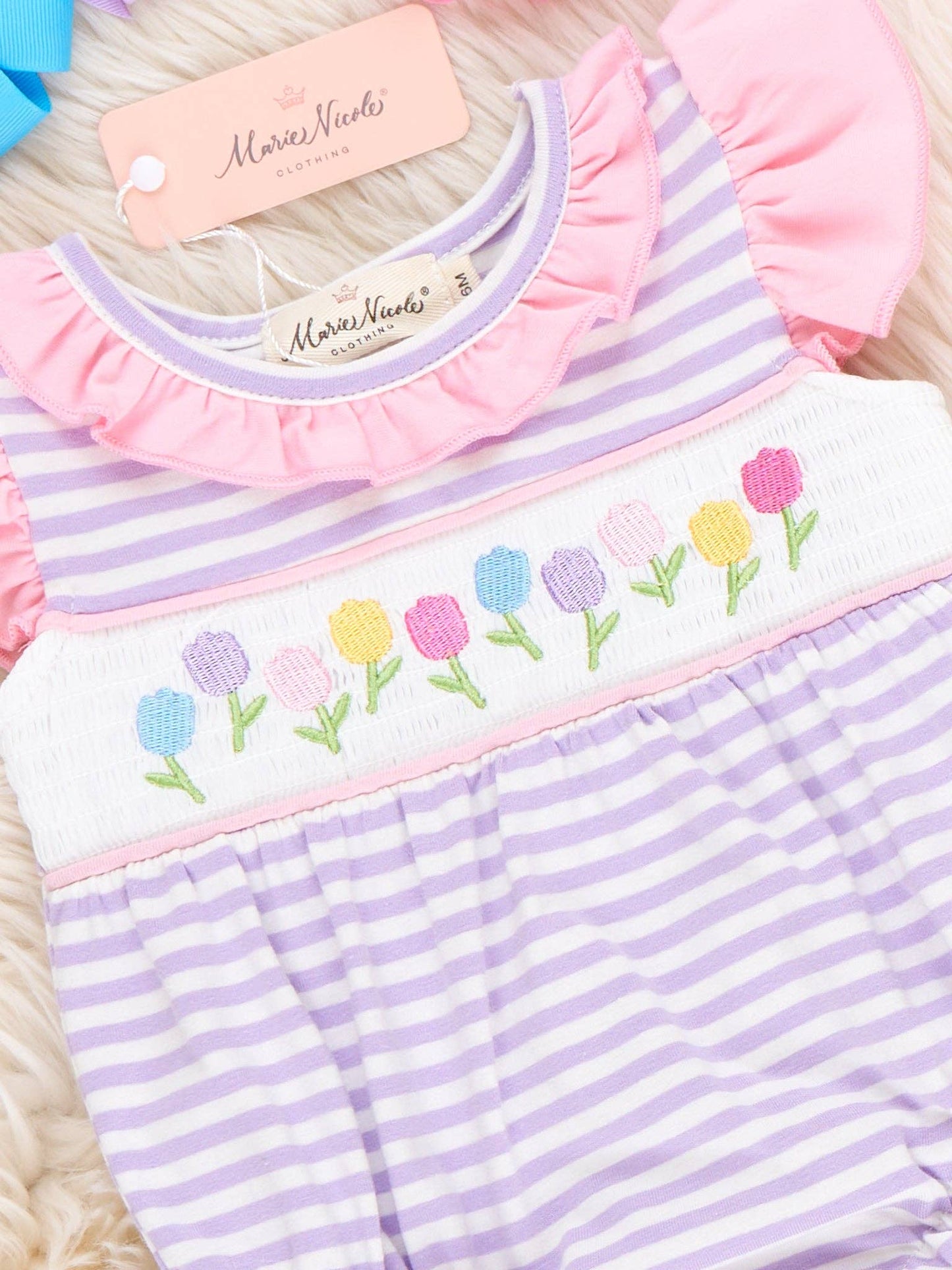 Tiny Spring Blossoms Smocked Ruffle Bubble