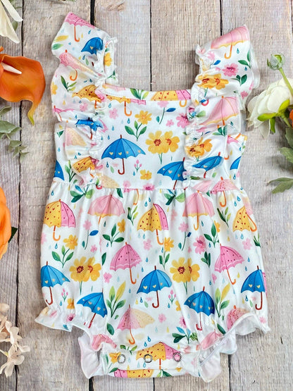 Umbrella Print Ruffle Infant Romper
