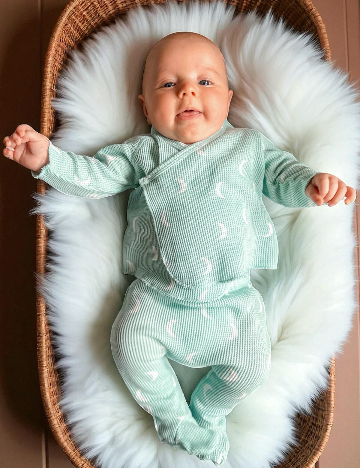 Organic Waffle Kimono & Pant Set, Light Blue Moon