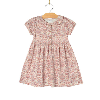 Frill Collar Puff Sleeve Dress- Spring Bouquet