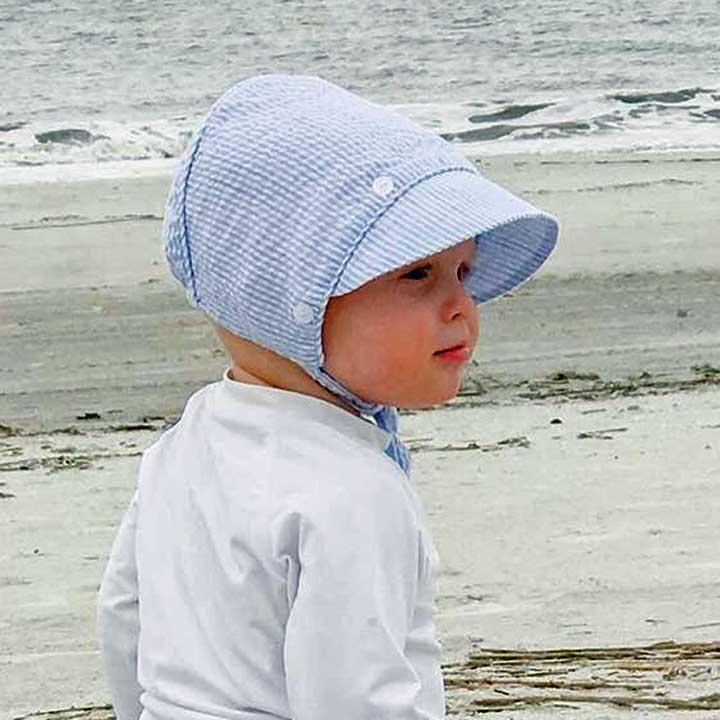 Blue Stripe Seersucker Bonnet Baby