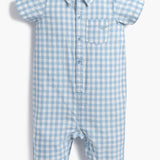 Baby Oxford Romper | Powder Blue Gingham