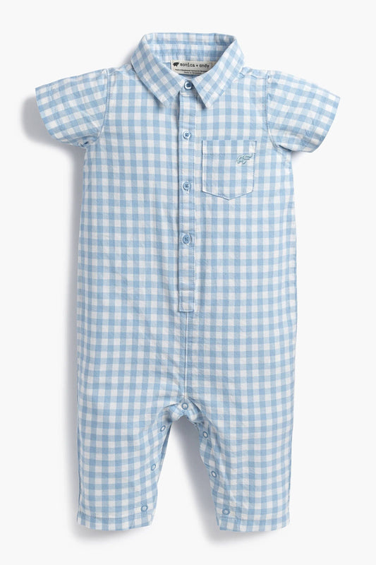 Baby Oxford Romper | Powder Blue Gingham