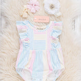 Sunshine Sway Striped Ruffle Romper