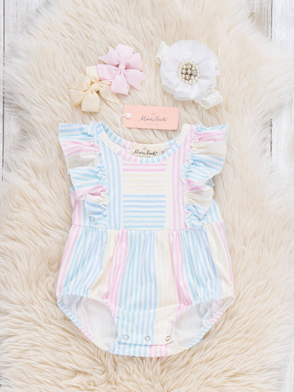 Sunshine Sway Striped Ruffle Romper