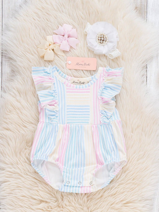 Sunshine Sway Striped Ruffle Romper