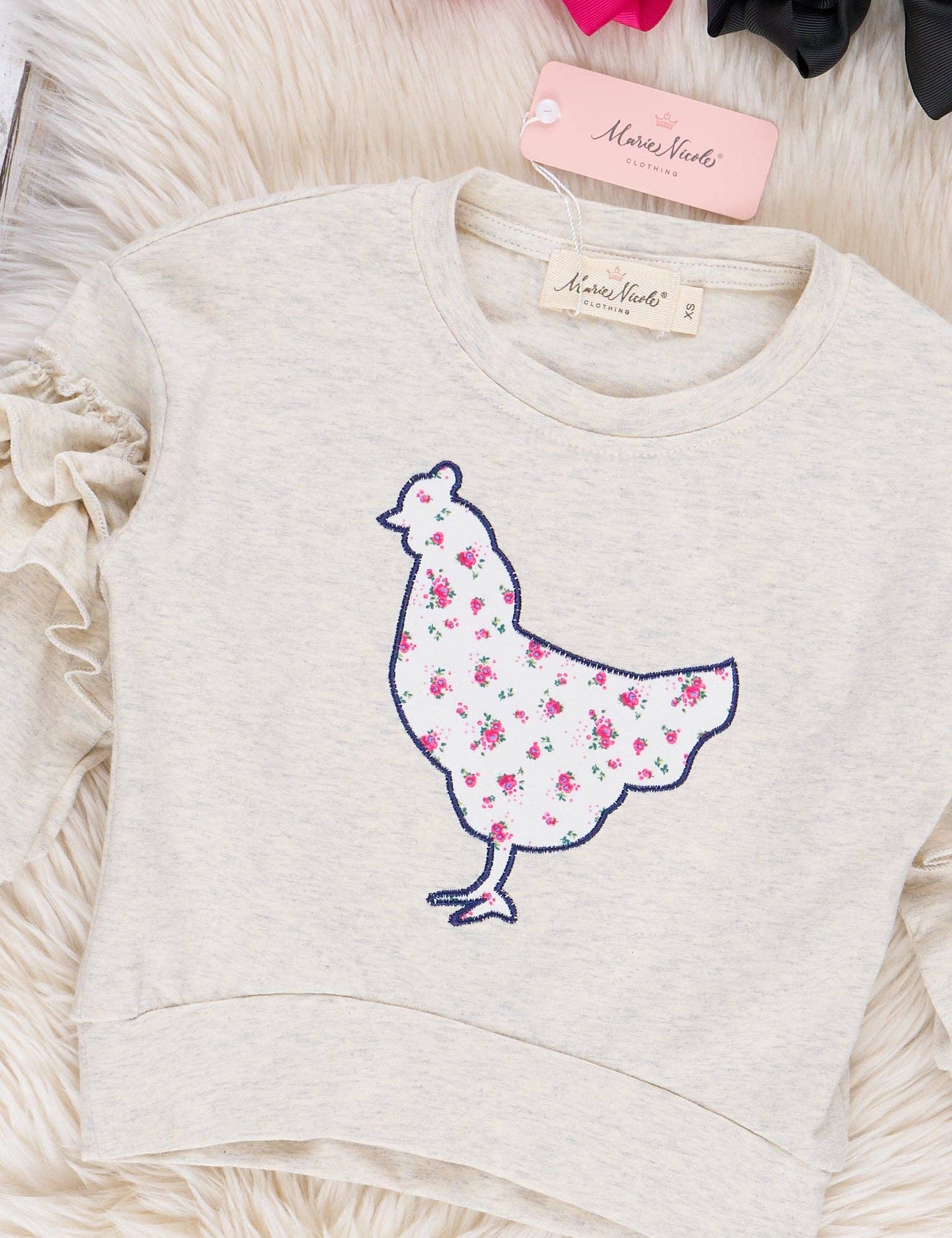 Patchwork Floral Chicken Ruffle Sweater