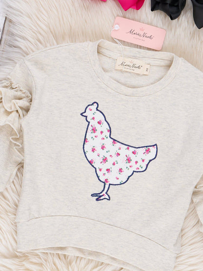 Patchwork Floral Chicken Ruffle Sweater