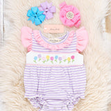 Tiny Spring Blossoms Smocked Ruffle Bubble