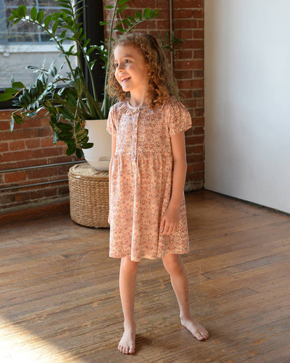 Frill Collar Puff Sleeve Dress- Spring Bouquet