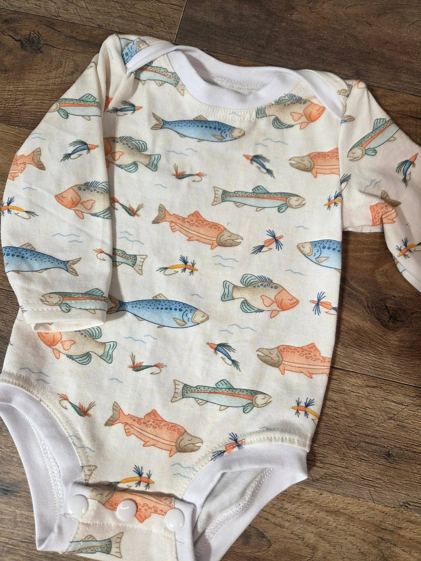 Handmade Vintage Fishing Baby Bodysuit