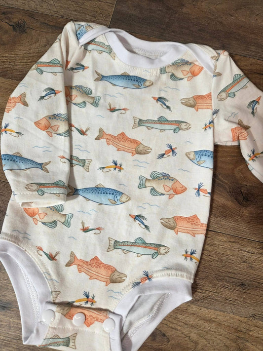 Handmade Vintage Fishing Baby Bodysuit