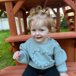 Dusty Blue Heart Knit Sweater