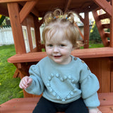 Dusty Blue Heart Knit Sweater