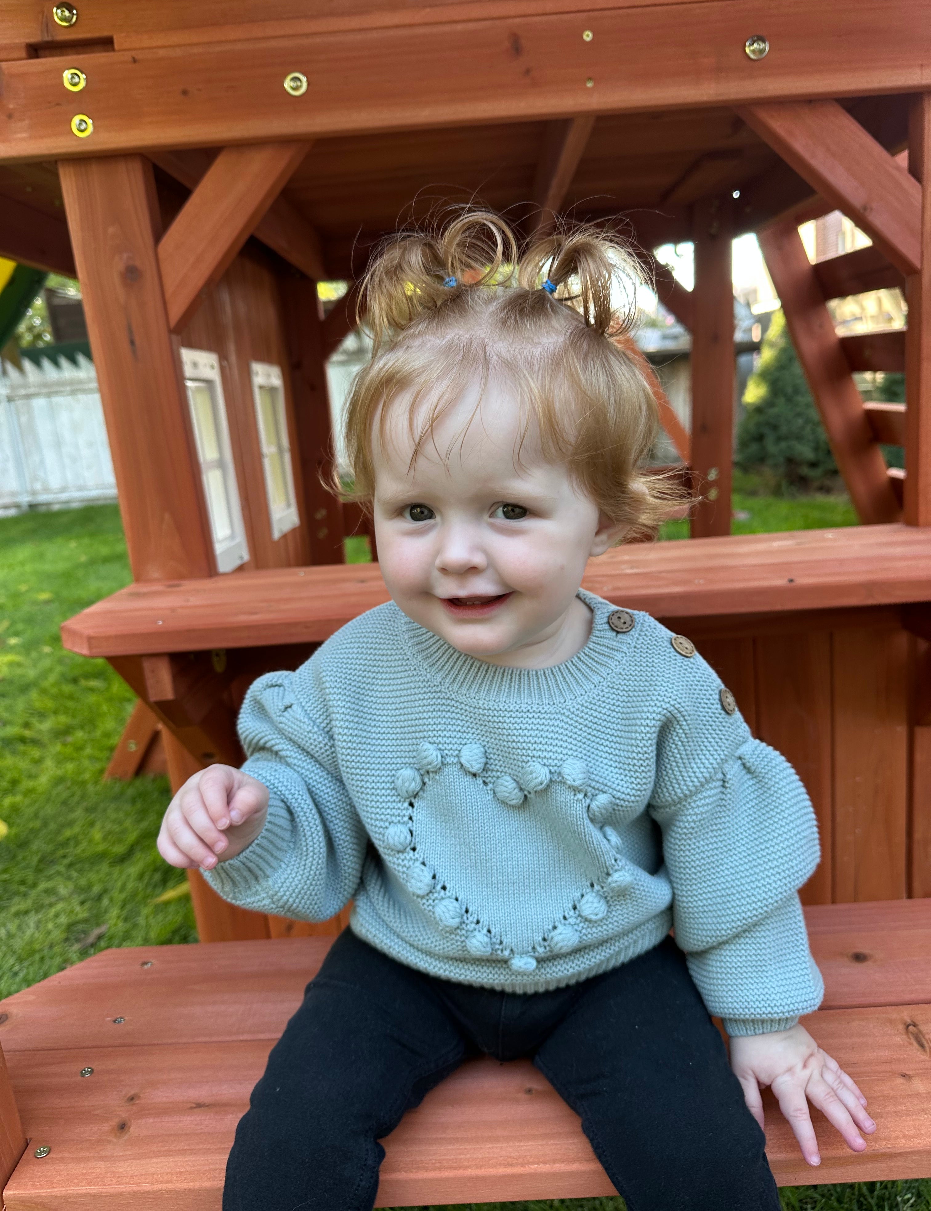 Dusty Blue Heart Knit Sweater