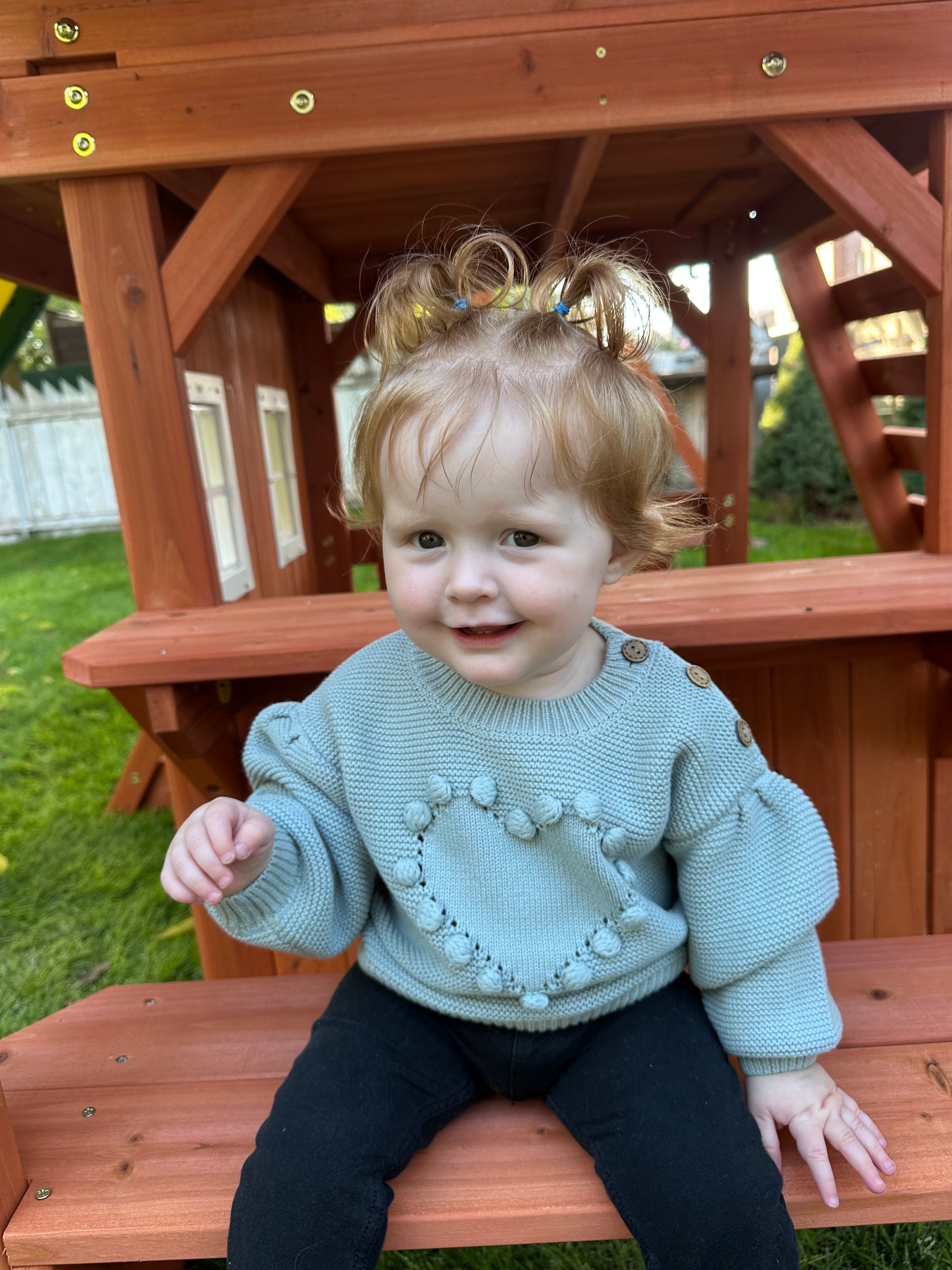 Dusty Blue Heart Knit Sweater