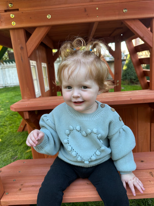 Dusty Blue Heart Knit Sweater