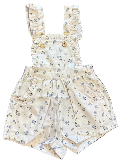 Ruffle Trim Floral Denim Shortalls