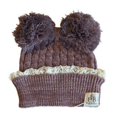 Lace Trim Double Pom Knit Beanie