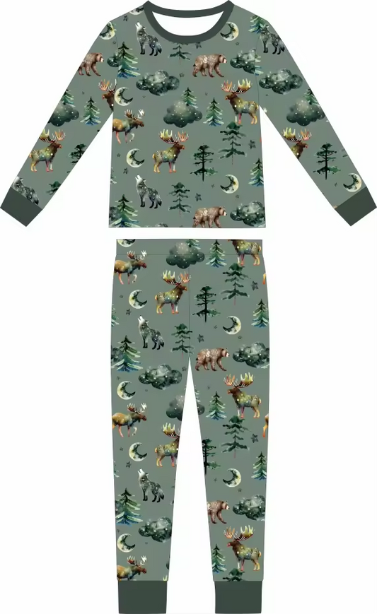 Midnight Moose Two Piece Bamboo Sleeper Set