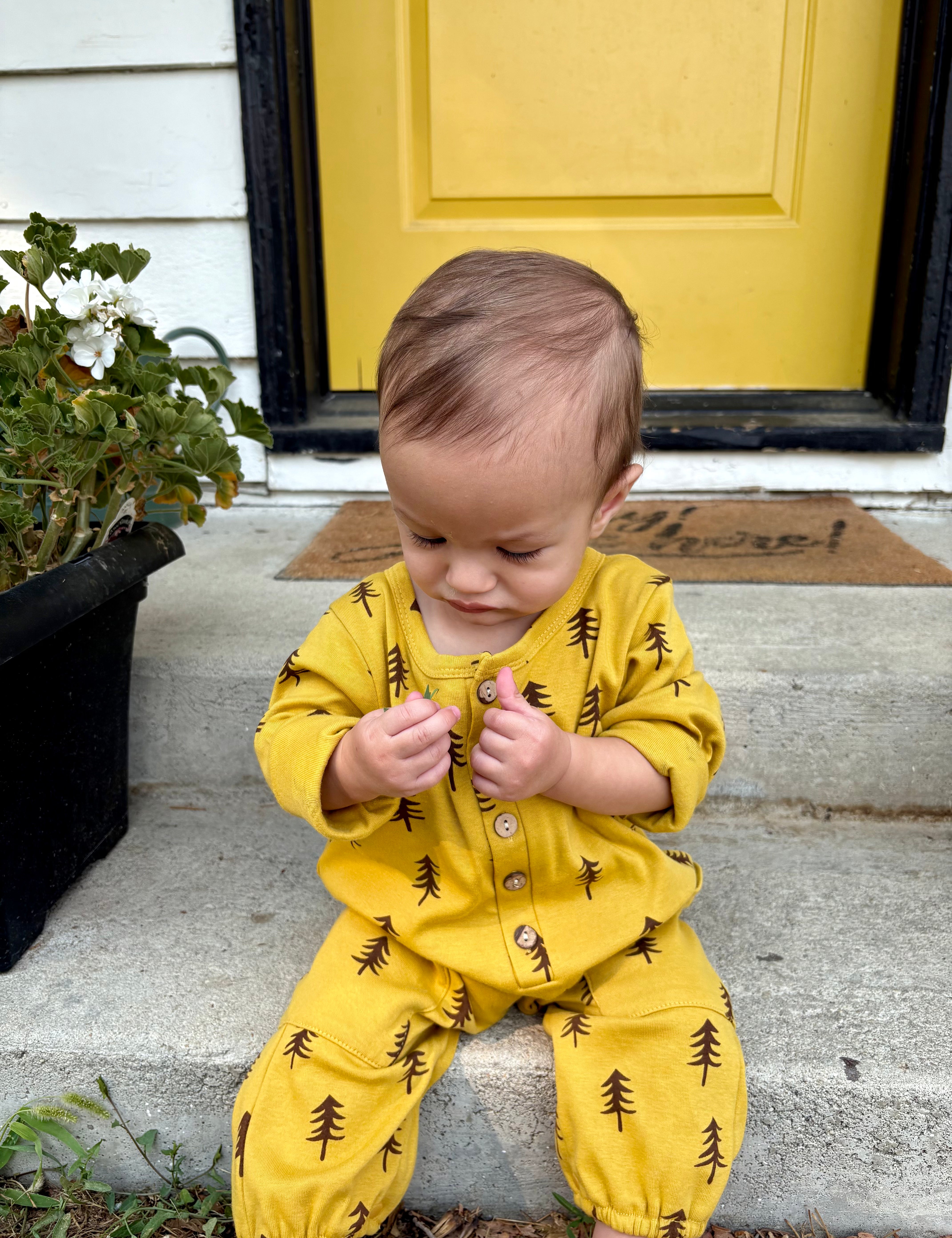 Mustard Trees Pocket Romper