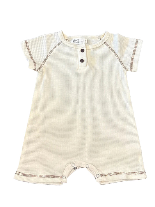 Waffle Knit Beige Cotton Baby Romper