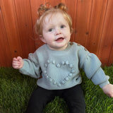Dusty Blue Heart Knit Sweater