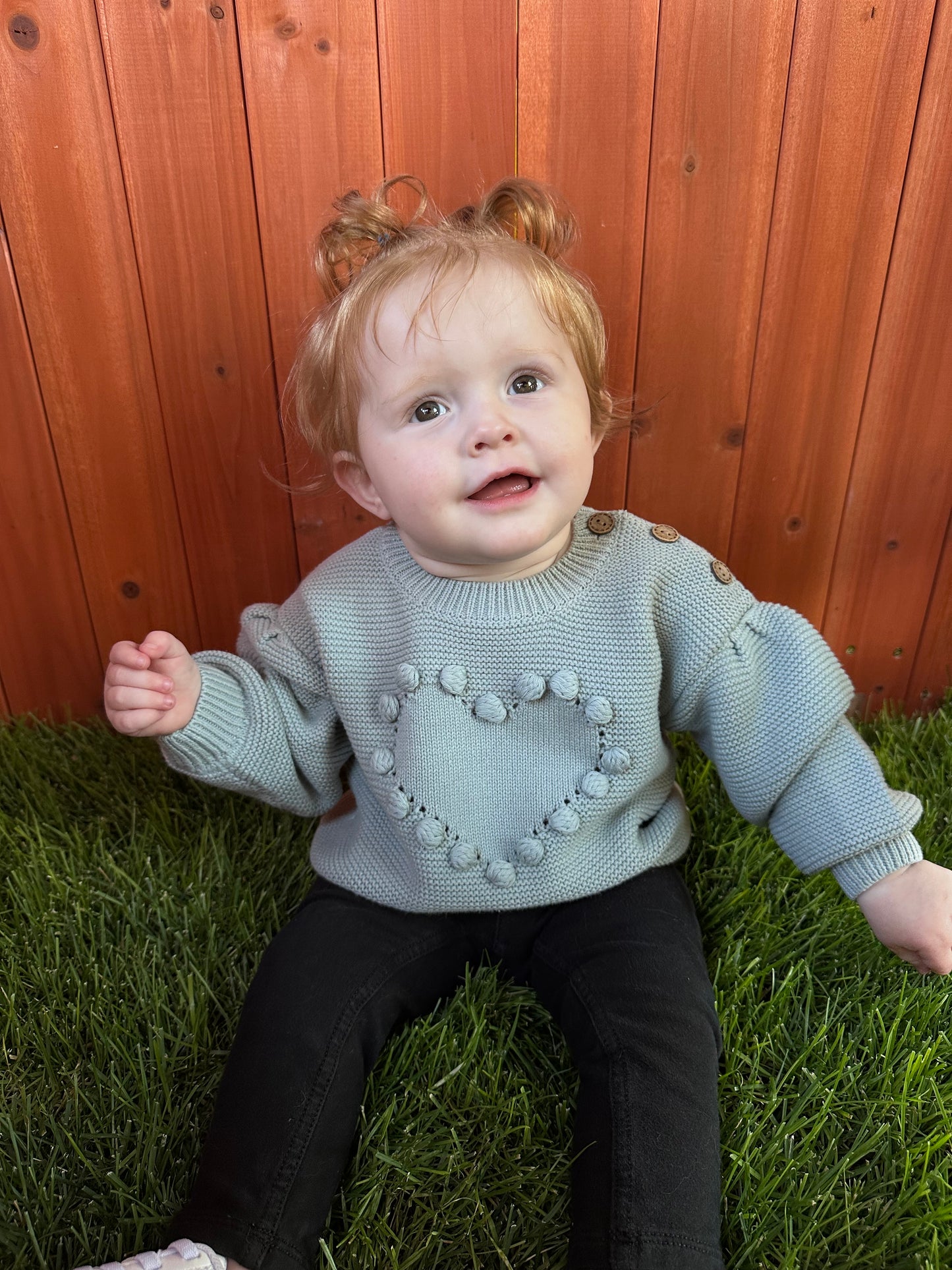 Dusty Blue Heart Knit Sweater