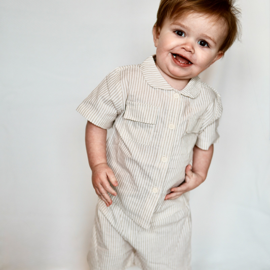 Carter Pinstripe 2 Piece Button-Up Linen Set