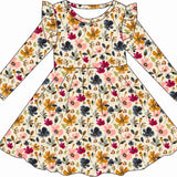 Watercolor Floral Bamboo Ruffle Dress