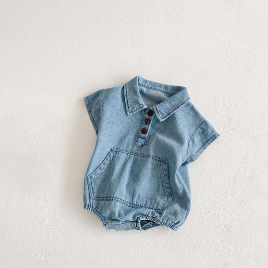 Denim Kangaroo Pocket Romper