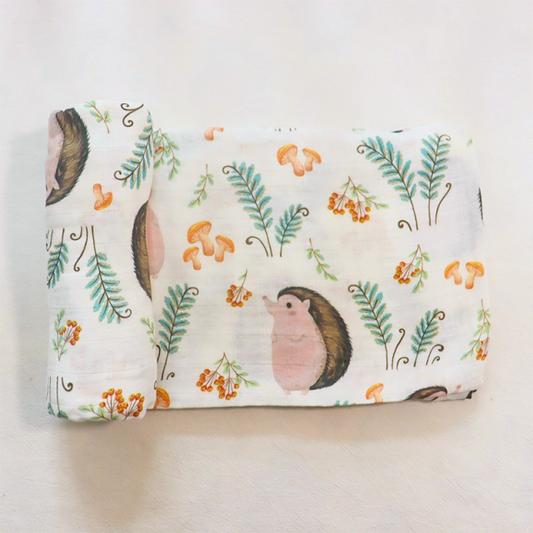 Playful Hedgehog Bamboo Muslin Swaddle