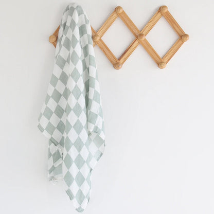 Bamboo & Muslin Swaddle | Seafoam Checkered